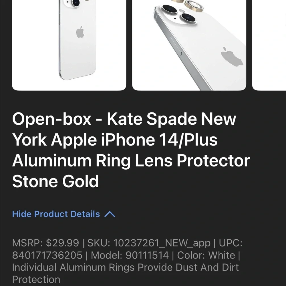Kate Spade Apple iPhone 14/14+ Aluminum Ring Lens Protector NWT